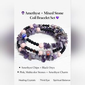 Amethyst + Mixed Natural Stone Coil Bracelet - New